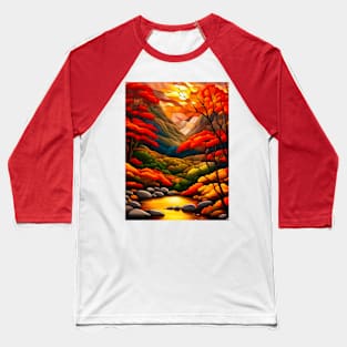 Stained Glass Autumn Mountain Scenery Baseball T-Shirt